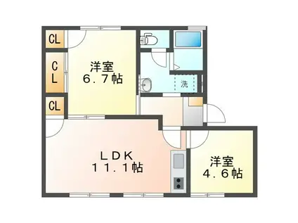 ウィンディーSUZUKA A(2LDK/1階)の間取り写真