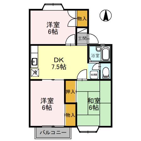 サニーフィールド(3DK/2階)の間取り写真