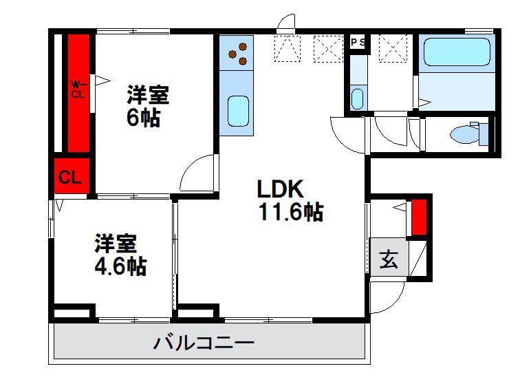 TORISIA花見が丘(2LDK/1階)の間取り写真
