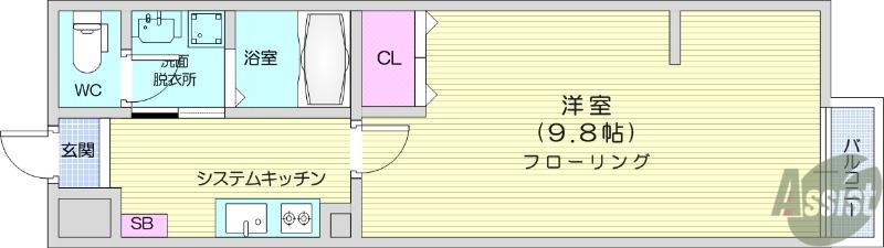 QUARTER富沢(1K/1階)の間取り写真