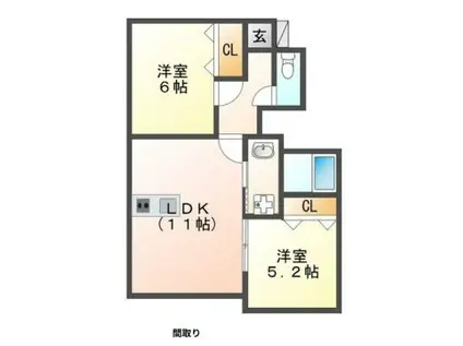 トラミッドビラ花田(2LDK/1階)の間取り写真