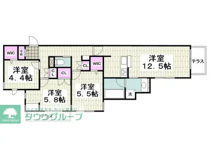 ブラッサム東海岸(3LDK/1階)の間取り写真