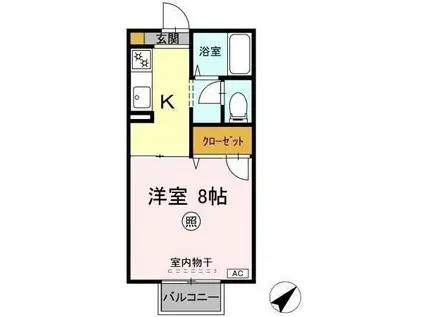 カーサ・デ・三の丸 B棟(1K/2階)の間取り写真