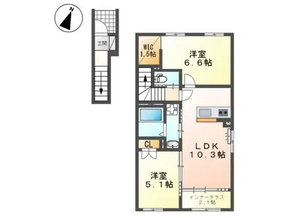 久留米市津福本町アパート工事(2LDK/2階)の間取り写真