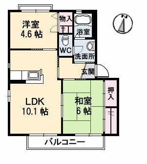 シャーメゾンJINNO(2LDK/2階)の間取り写真