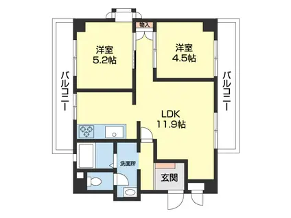ライオンズマンション三木町(2LDK/8階)の間取り写真
