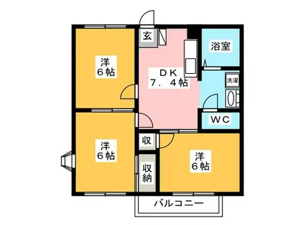 サンハイツハヤシII(3DK/2階)の間取り写真
