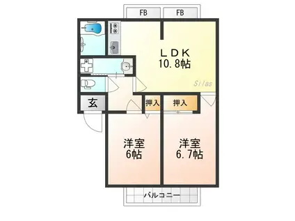 ハイツひまわり(2LDK/1階)の間取り写真