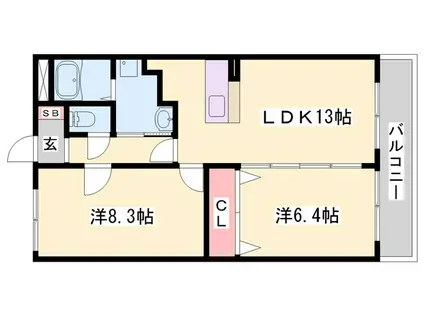 智頭急行 苔縄駅 徒歩23分 3階建 築24年(2LDK/3階)の間取り写真