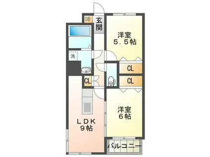 サンヒルズII(2DK/2階)の間取り写真