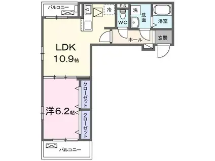 プリムローズ野村(1LDK/1階)の間取り写真
