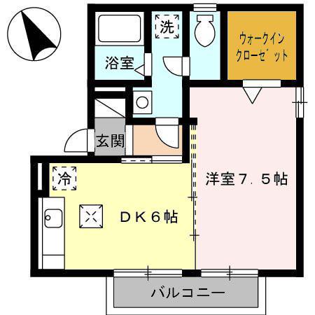 フリメールB棟(1DK/1階)の間取り写真