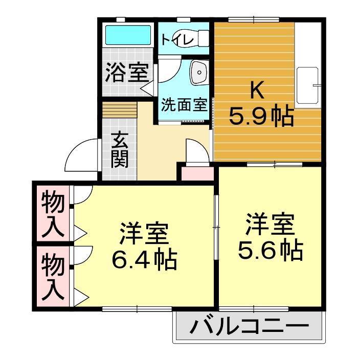 クィーンヴィラ若宮(2K/2階)の間取り写真