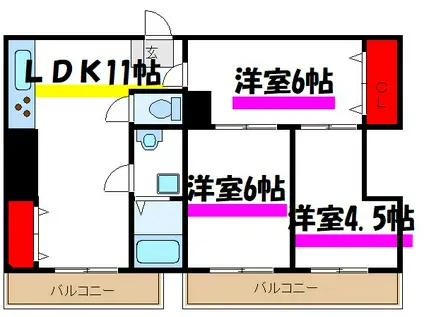 タウンハイツ亀有2号(3LDK/6階)の間取り写真