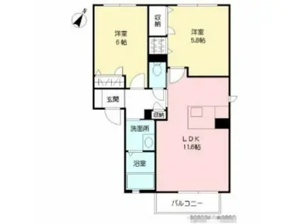 ヴィラシャーメゾン行橋 セコンド(2LDK/2階)の間取り写真