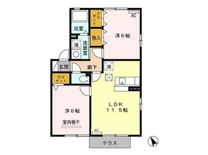 メゾンクオーレ B(2LDK/1階)の間取り写真