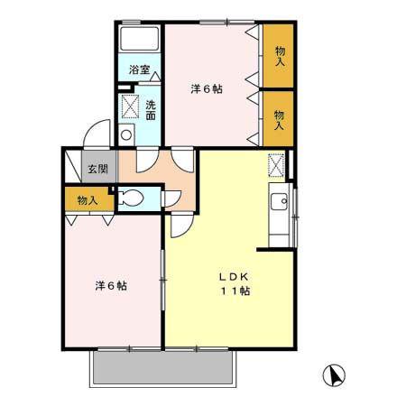 アムールコートI(2LDK/2階)の間取り写真