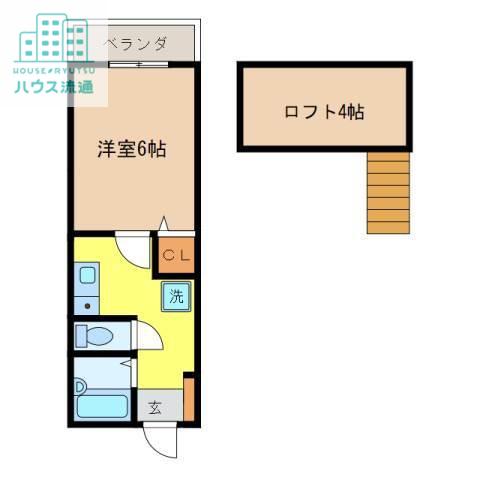 ウッドハイム(1K/2階)の間取り写真