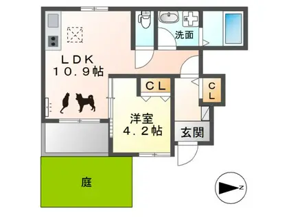 パインヒルズ岡(1LDK/1階)の間取り写真