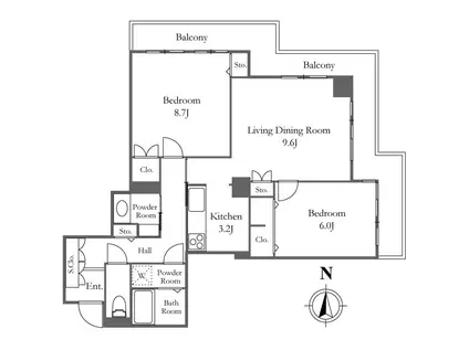 月島駅7分 タワーマンション リノベーション リバービュー 2LDK(2LDK/19階)の間取り写真