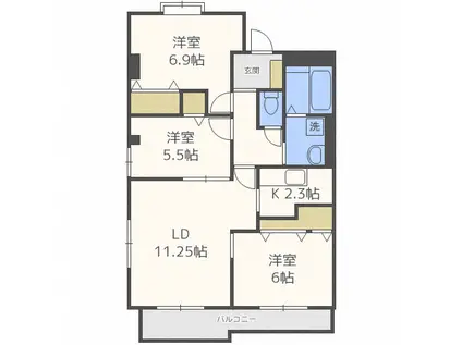 ノーブル6・6(3LDK/3階)の間取り写真