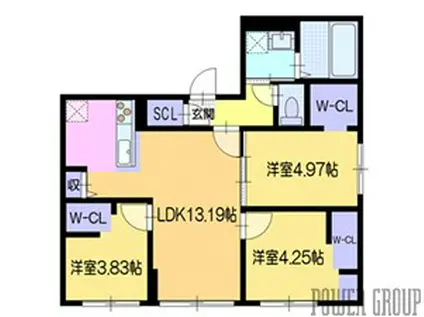 ラ・シュエット栄通A(3LDK/2階)の間取り写真
