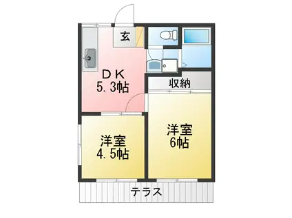 カーサ フローレスII(2DK/1階)の間取り写真