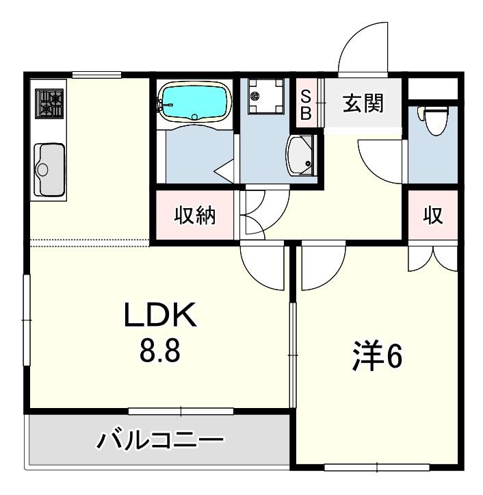 ソレイユ段上(1LDK/2階)の間取り写真