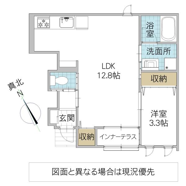 レーガベーネ千波 III A棟(1LDK/1階)の間取り写真