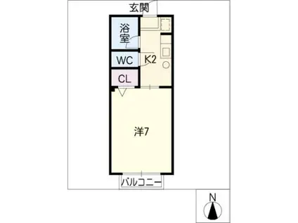 メゾンエトワール櫛田(1K/2階)の間取り写真
