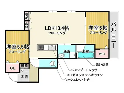 池田市天神1丁目ヘーベルメゾン(2LDK/2階)の間取り写真