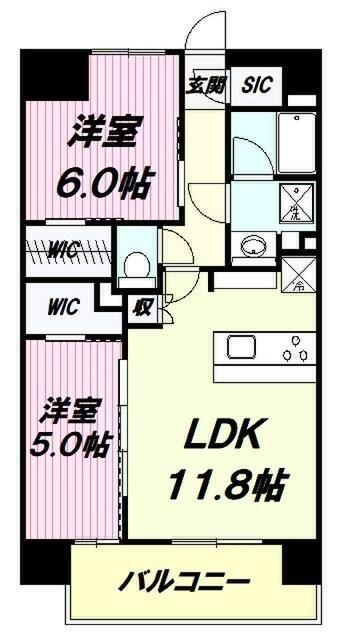 サンクレイドル八王子横山町(2LDK/6階)の間取り写真