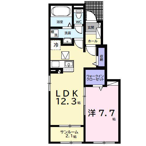 ウルルI(1LDK/1階)の間取り写真