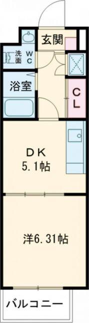木津南パークサイドヴィレッヂ(1DK/5階)の間取り写真