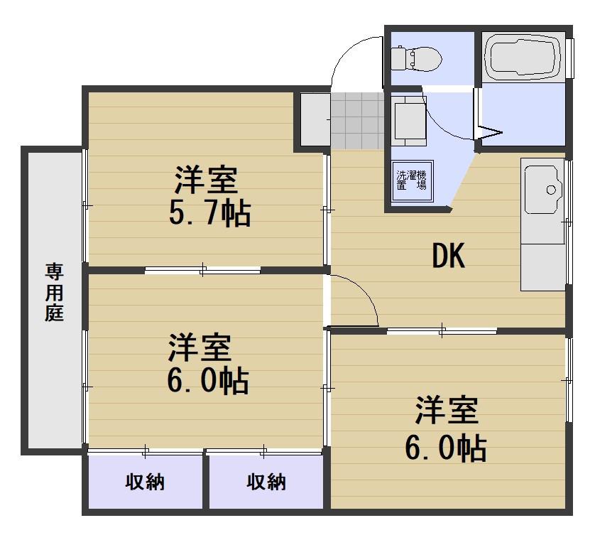 ラディッシュタウン撫川B(3DK/1階)の間取り写真