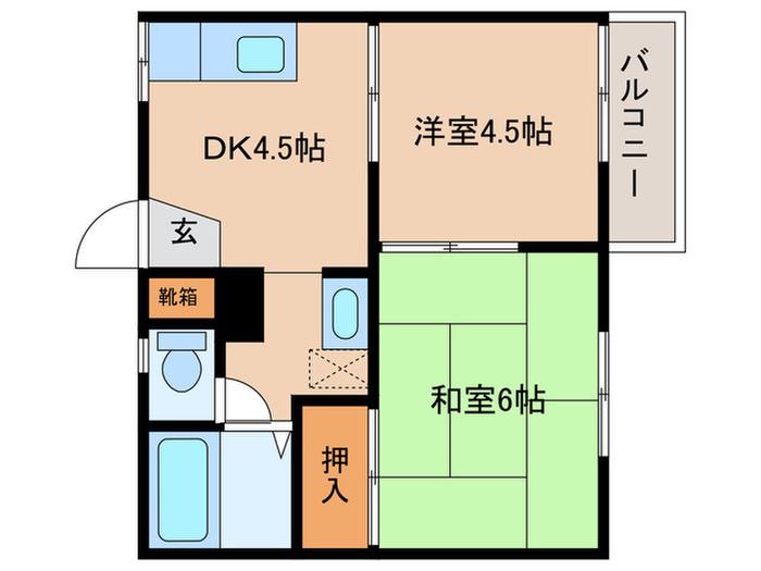 ハイツヒロノ2号(2DK/2階)の間取り写真