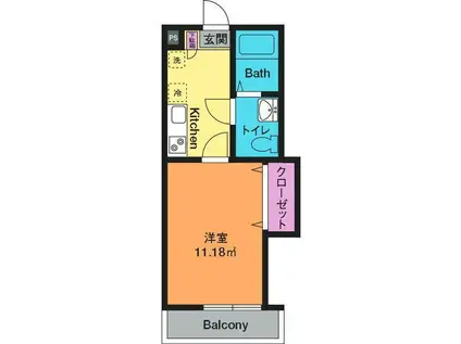 ヒルトップHASE(1K/2階)の間取り写真