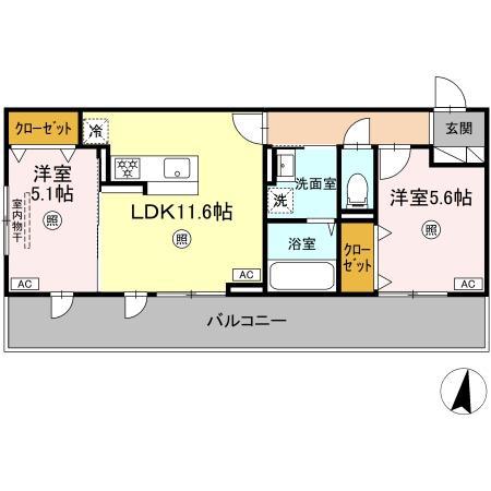アゼリア水前寺(2LDK/3階)の間取り写真