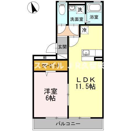 リーベ B棟(1LDK/2階)の間取り写真