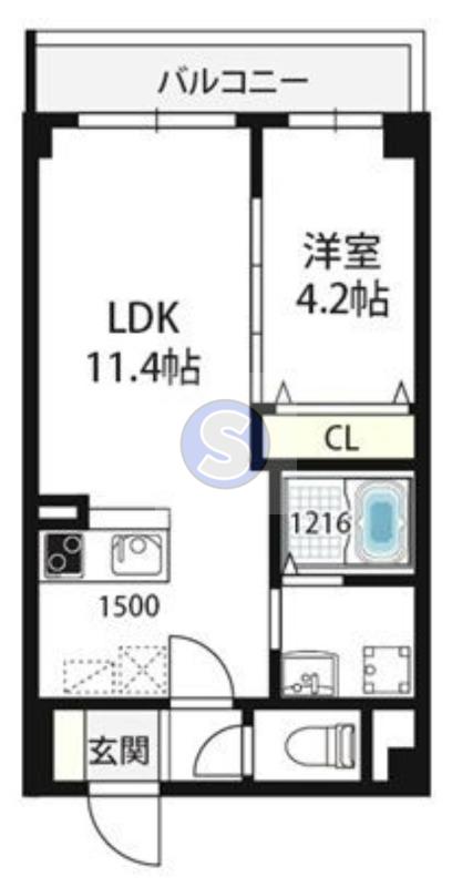 RETUMEKITA(1LDK/4階)の間取り写真