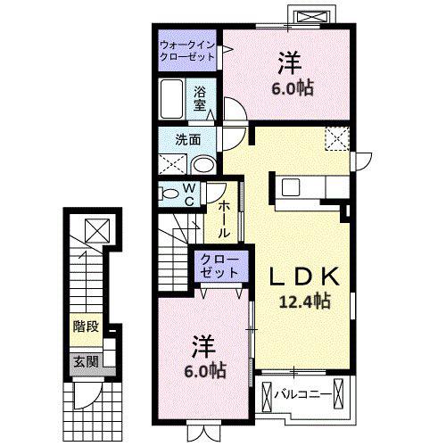 ノアエ・コーム 川久保(2LDK/2階)の間取り写真