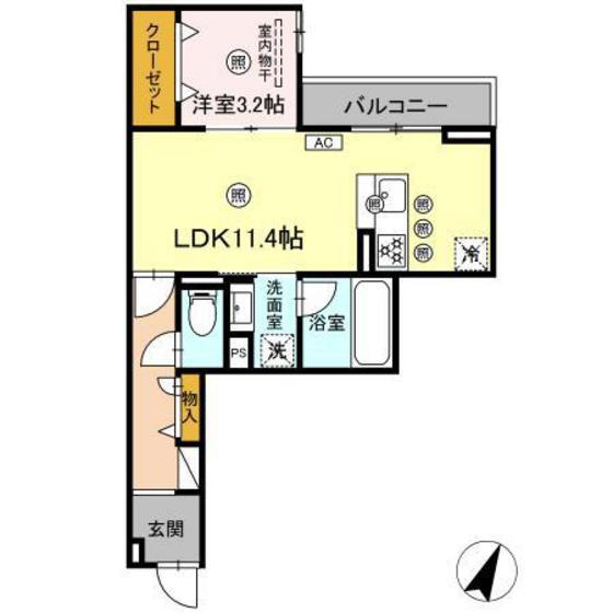 D-AXIS旭 A棟(1LDK/3階)の間取り写真