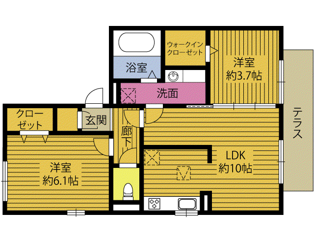 アスール(2LDK/1階)の間取り写真