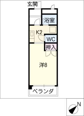 ツインパル21(1K/1階)の間取り写真