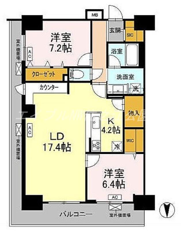 グランセジュール大国町(2LDK/11階)の間取り写真