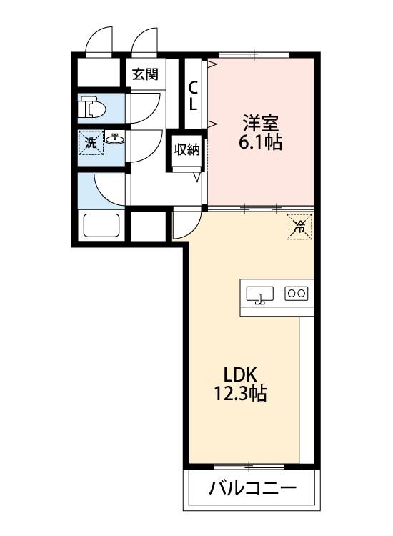ホポロ大形本町(1LDK/2階)の間取り写真