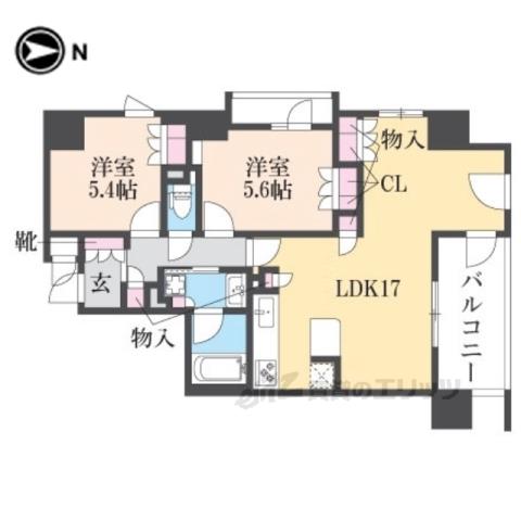 イーグルコート烏丸御池ル・シエル(2LDK/9階)の間取り写真