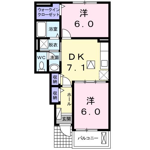 ベルセリスメゾンI(2DK/1階)の間取り写真