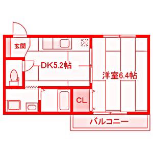 神部ハイツ(1DK/2階)の間取り写真