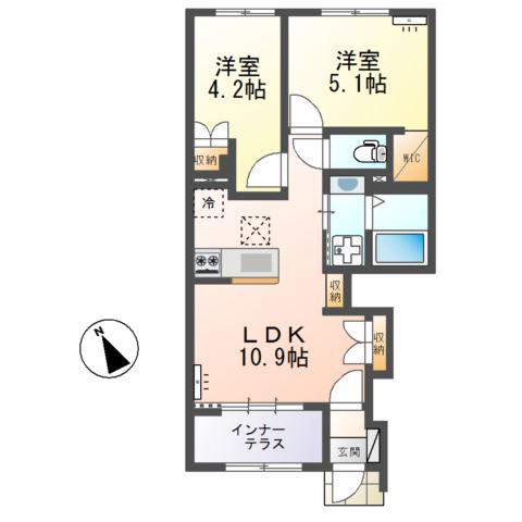 ひたちなか市足崎字原 アパートII期(2LDK/1階)の間取り写真